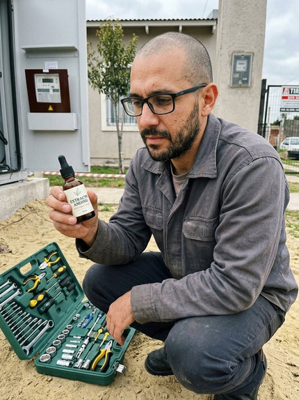 Trabajando en una instalación, con el gotero en la mano