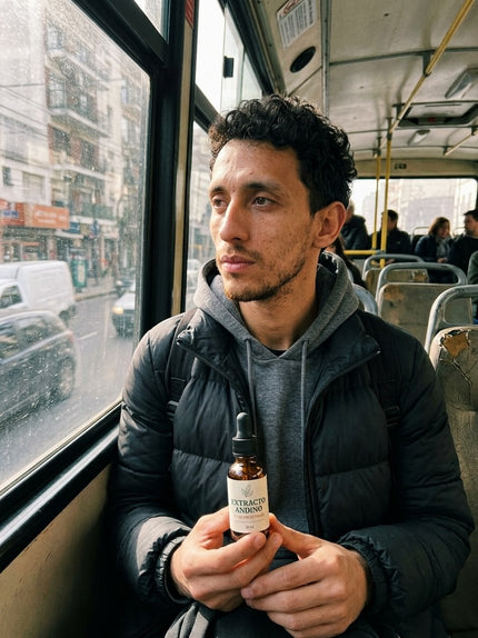 En el colectivo, con el gotero en la mano