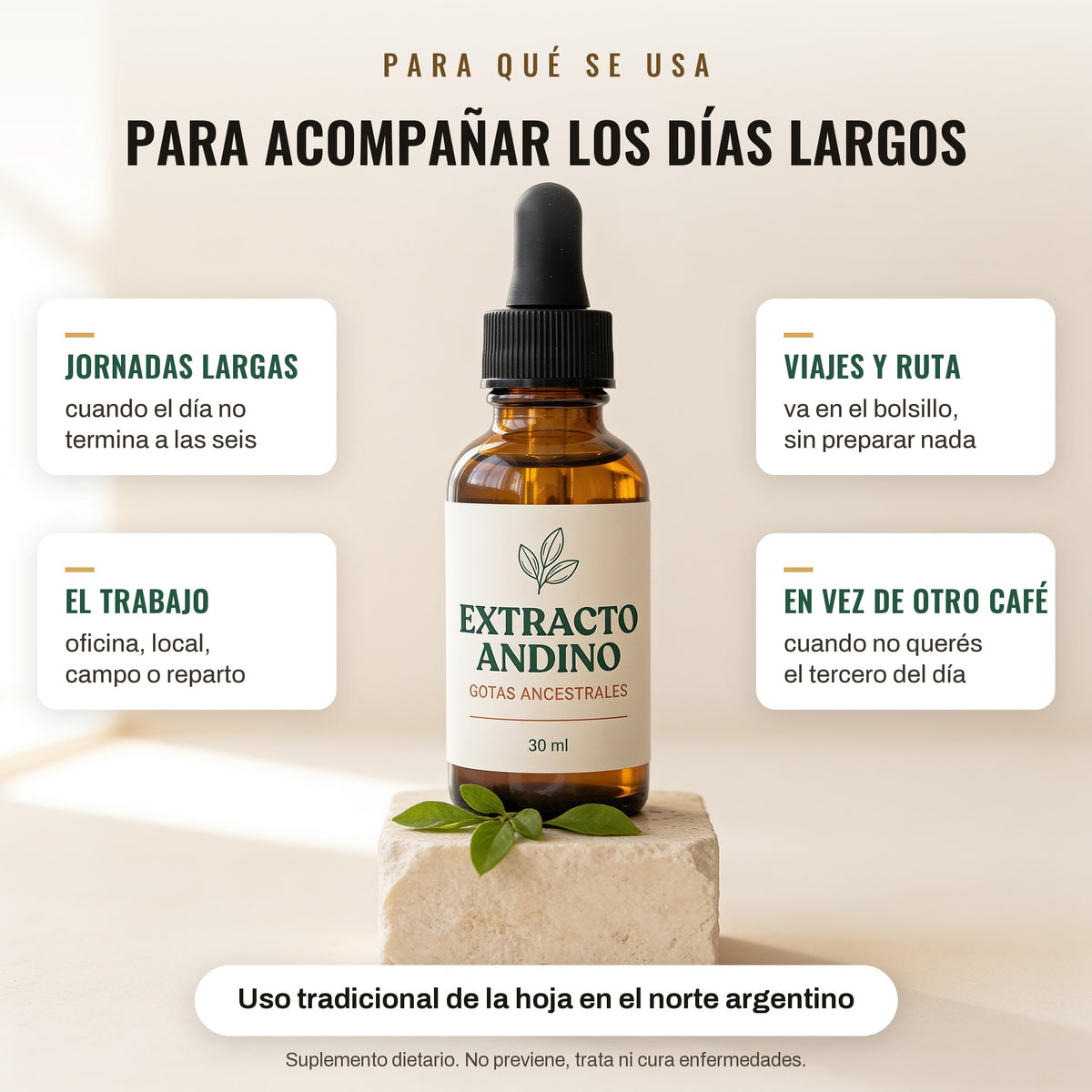 Para qué se usa: jornadas largas, el trabajo, viajes y ruta, en vez de otro café. Uso tradicional de la hoja en el norte argentino