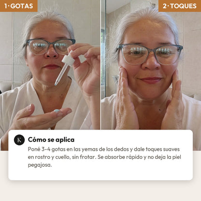Cómo se aplica KORE: gotas en las yemas y toques suaves