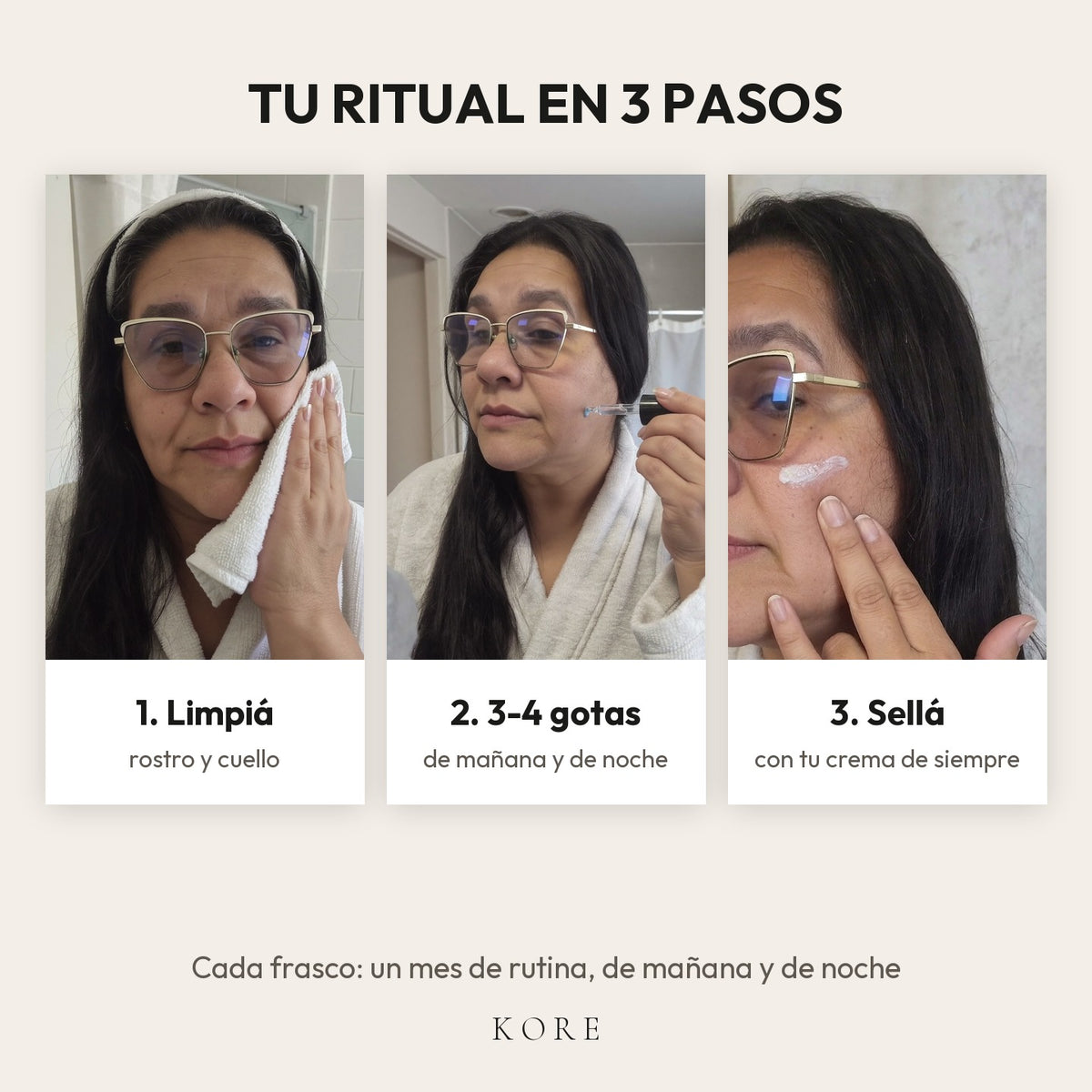 Tu ritual en 3 pasos: limpiá, 3-4 gotas y sellá